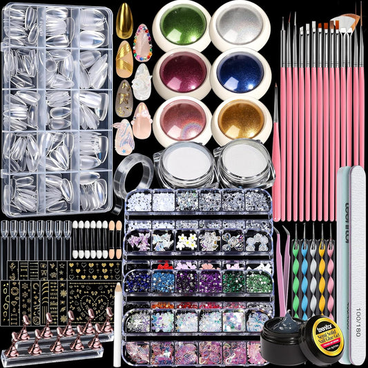 Teenitor acrylic nail kit with chrome powder and tools front view