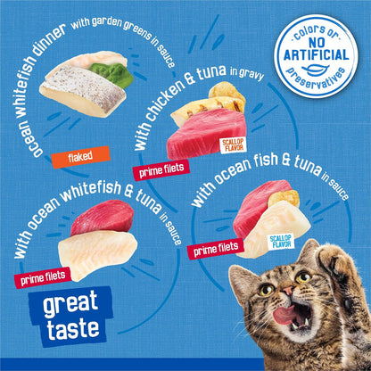 Purina Friskies wet cat food 5.5 ounce cans stack