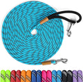 Lynxking long dog leash reflective light blue thirty feet front view