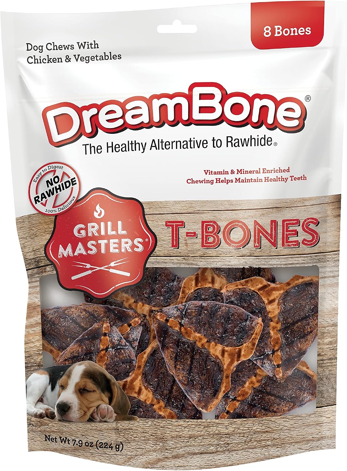 DreamBone Grill Masters T-Bones front view authentic rawhide free dog treats