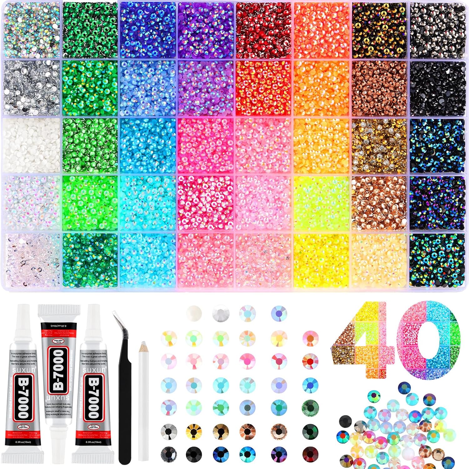 Zefy 40 colors resin jelly rhinestones bedazzling kit front view