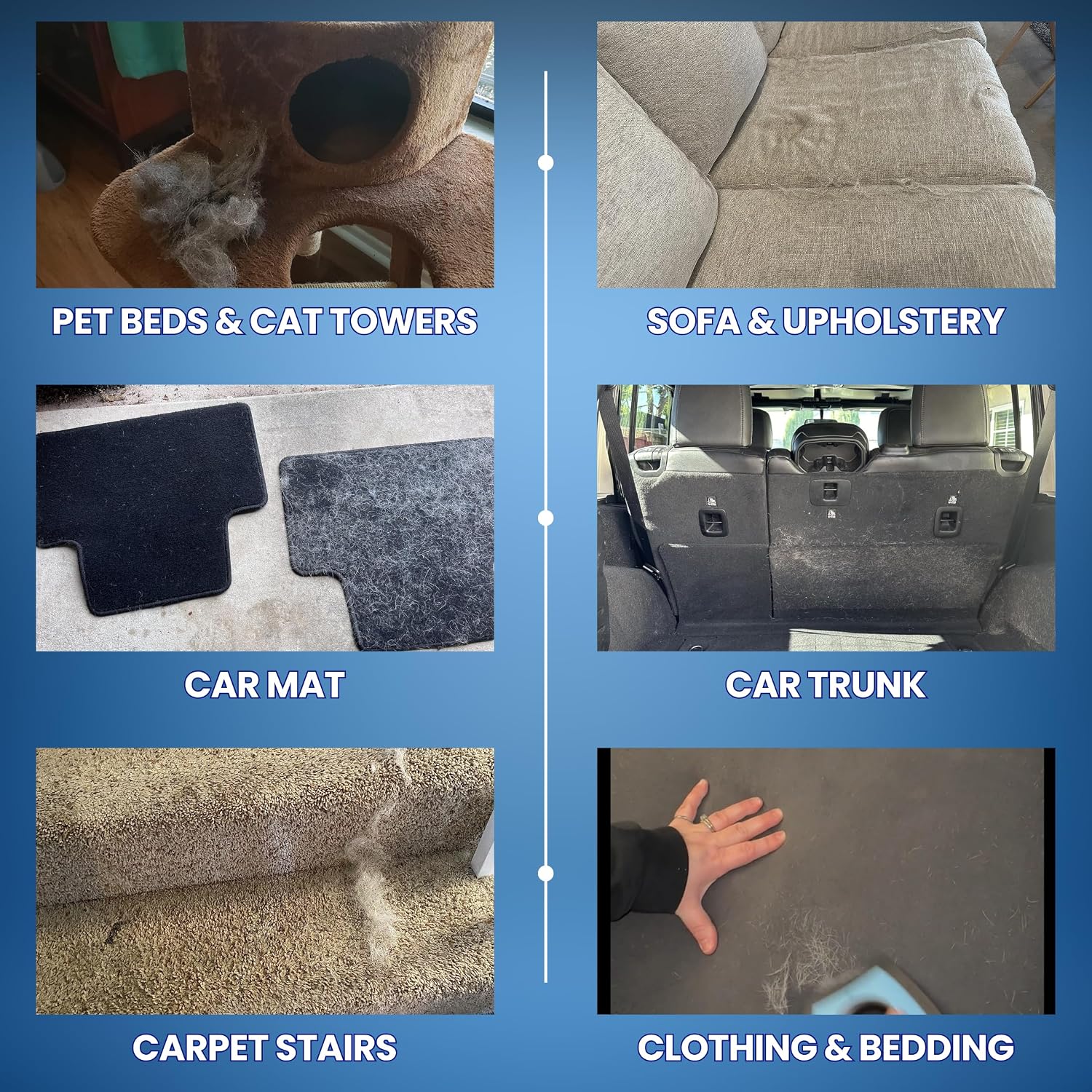 Pet fur brush removing hair from car carpet