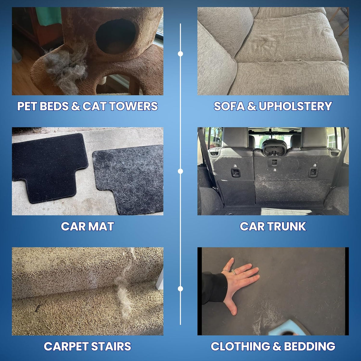 Pet fur brush removing hair from car carpet