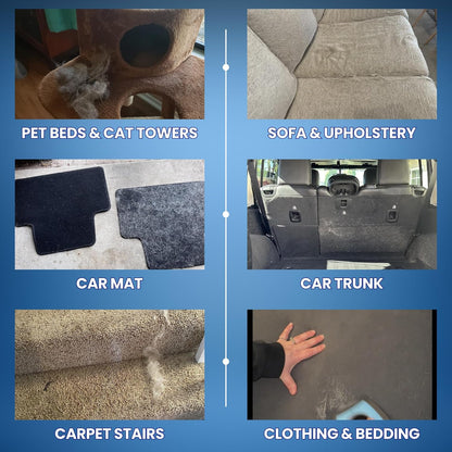 Pet fur brush removing hair from car carpet