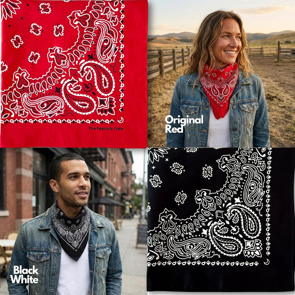 Folded premium cotton cowboy style handkerchief pack display