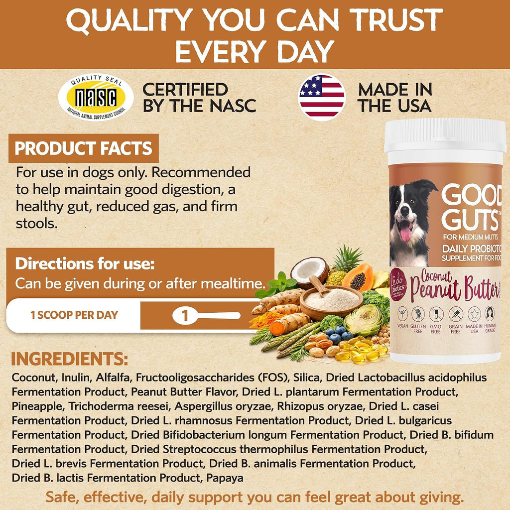 Authentic Fidobiotics Medium Mutts daily gut wellness formula on white background.