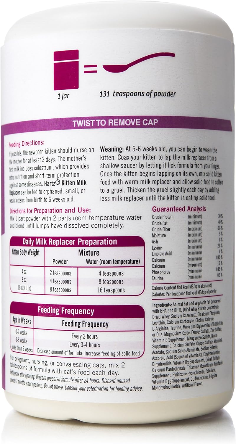 Hartz kitten formula powder texture and scoop display