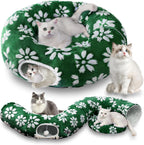 Bubble Cat Tunnel for Indoor Cats, Round Peekaboo Cave Toy with Dangling Balls, Donut Tunnel Bed with Circle Mat for Puppy Kitten Rabbit, Cream White - Image 13