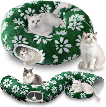 Bubble Cat Tunnel for Indoor Cats, Round Peekaboo Cave Toy with Dangling Balls, Donut Tunnel Bed with Circle Mat for Puppy Kitten Rabbit, Cream White - Image 13