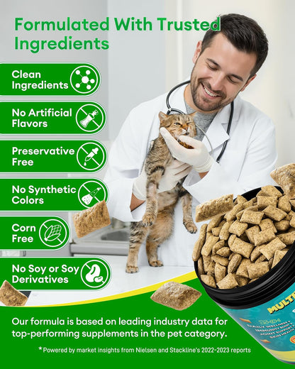 Pawaura daily cat treats with 15 in 1 multivitamin formula on a clean background