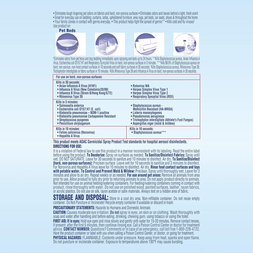 Lysol Pet Odor Eliminator canister label details