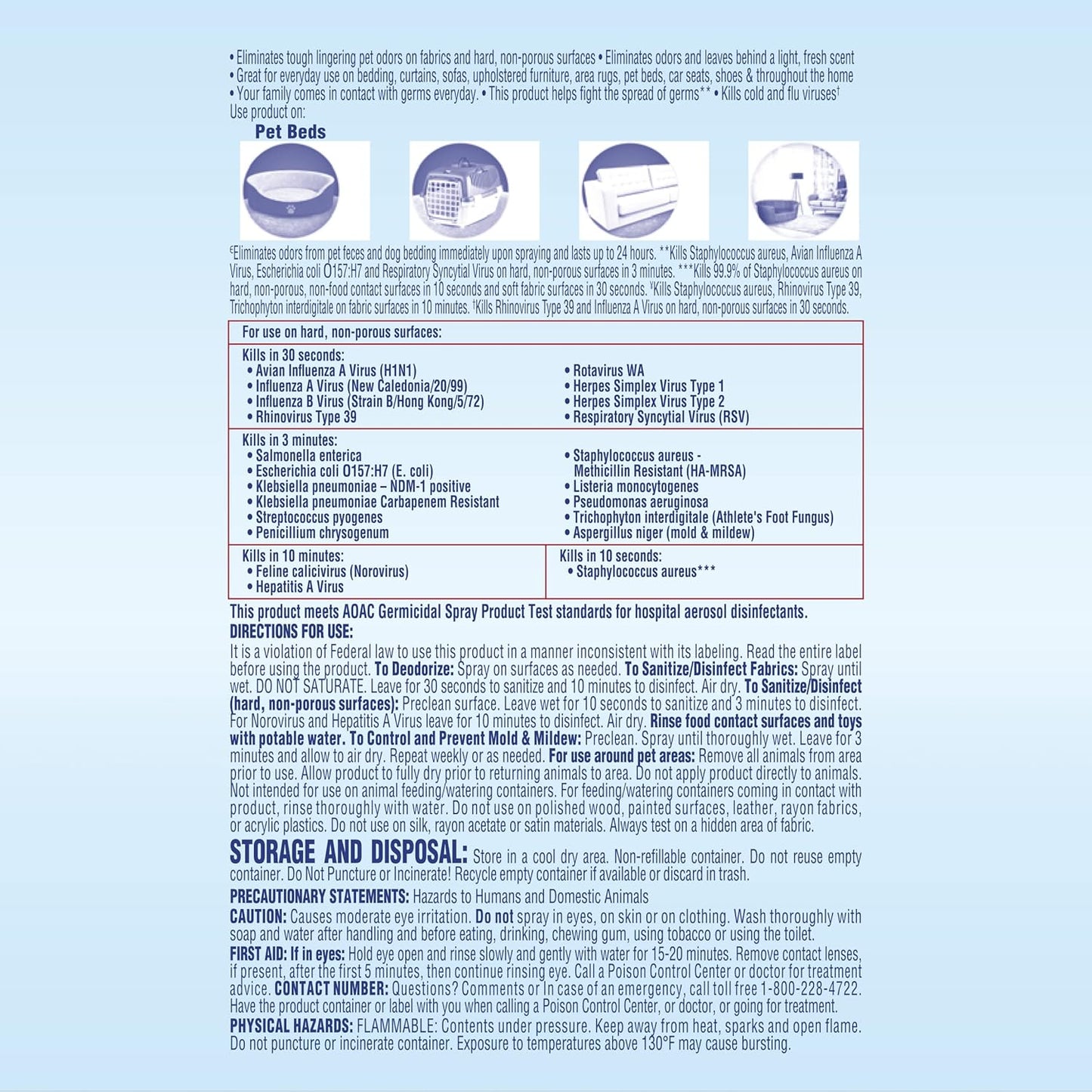 Lysol Pet Odor Eliminator canister label details