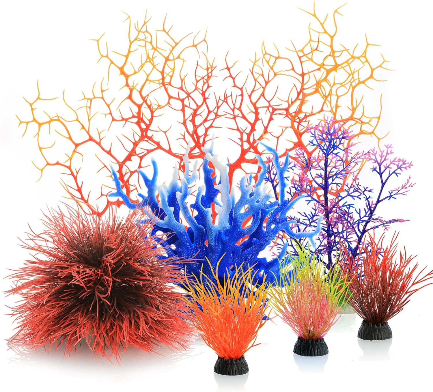 MyLifeUNIT Artificial Coral Aquarium Plants seven pack front view in a clean fish tank setup.