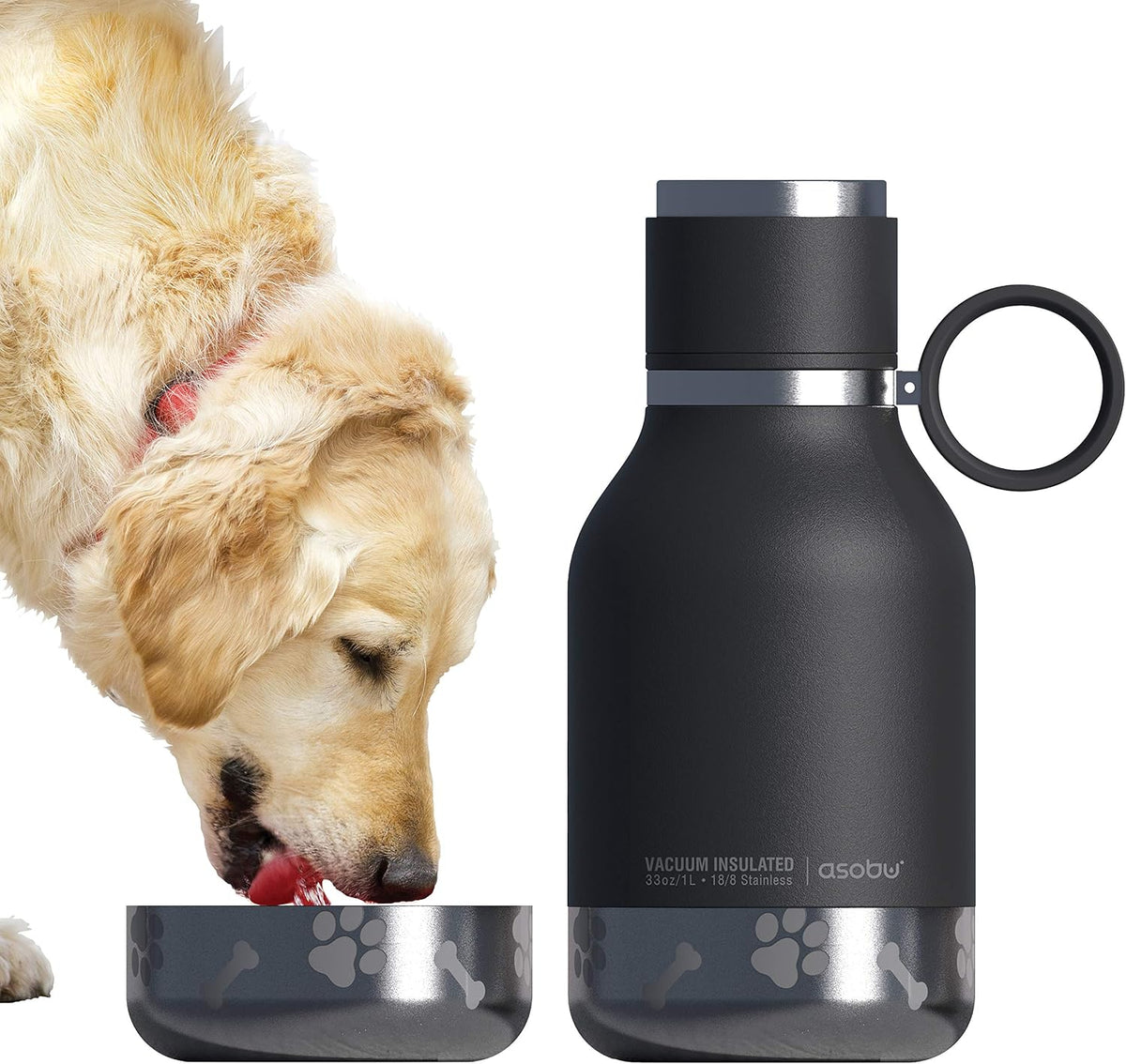 Asobu Buddy Bottle a Stainless Steel Insulated Water Bottle for with Removable Dog Water Bowl and Dog Food and Treat Storage Bowl (Midnight Marble, 37 oz Water Bottle with Bowl) - Image 13
