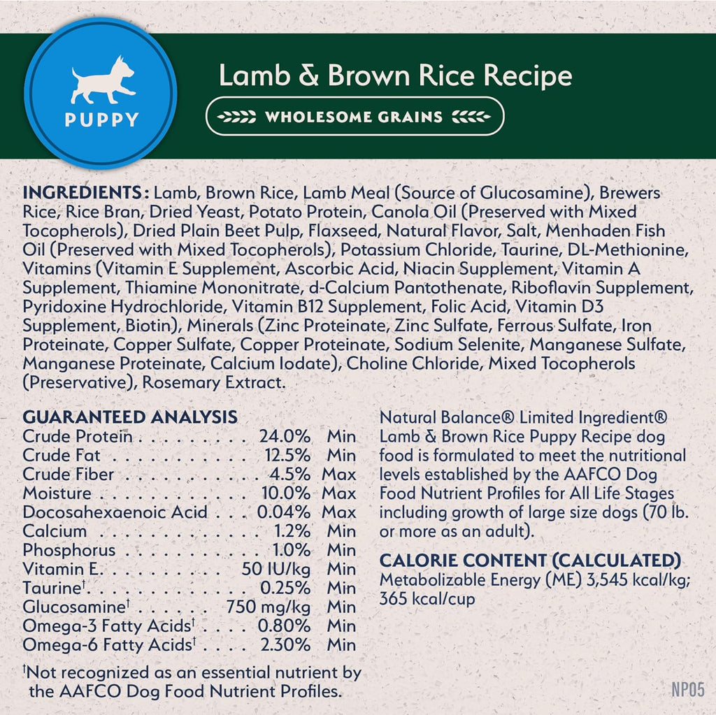 Natural Balance limited ingredient premium puppy kibble premium packaging view