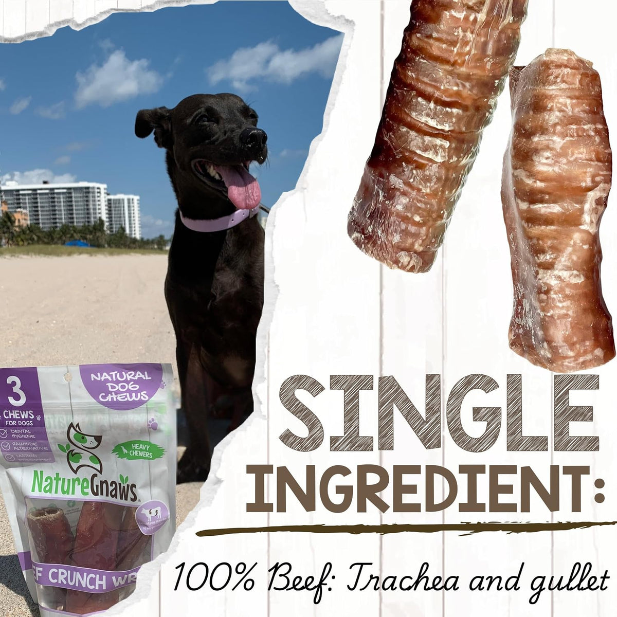 Three count pack of beef jerky dog chews