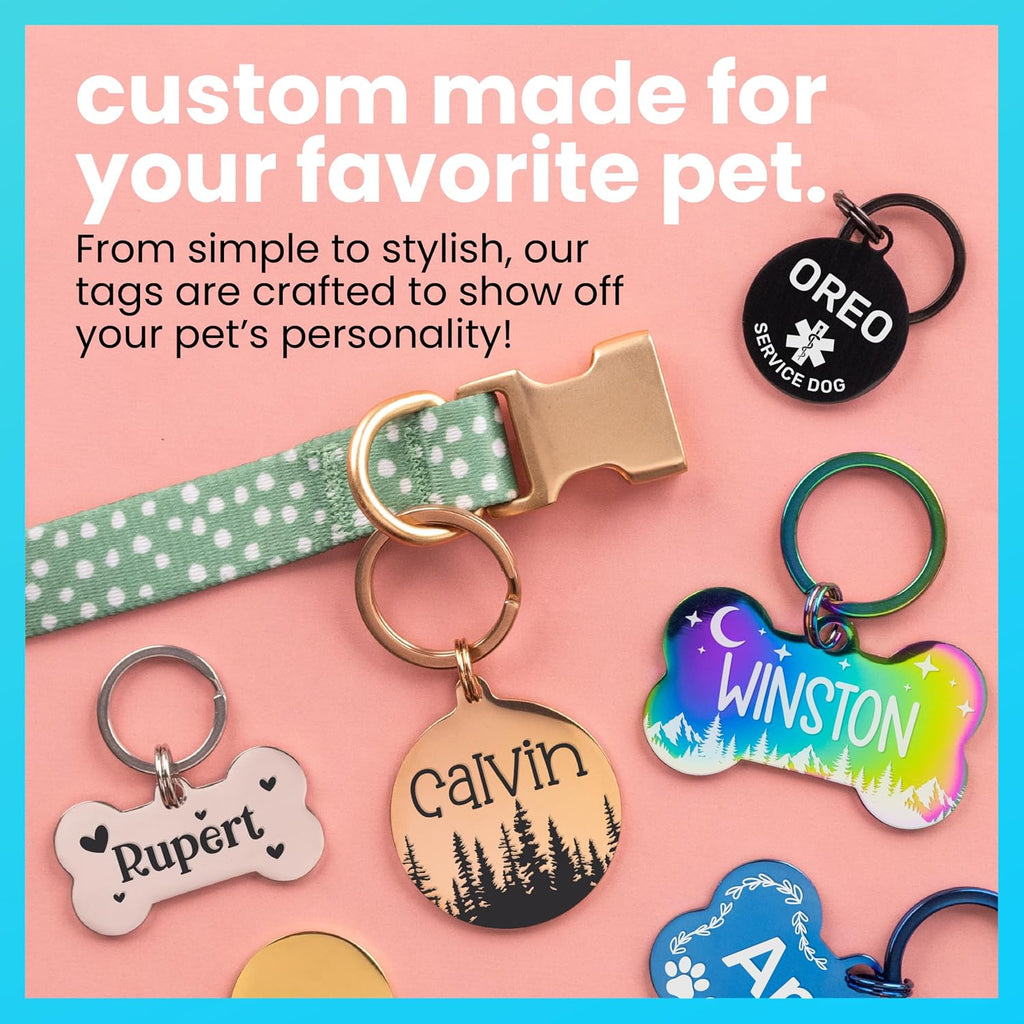 ExcelMark personalized dog and cat name tags back view showing custom engraved text