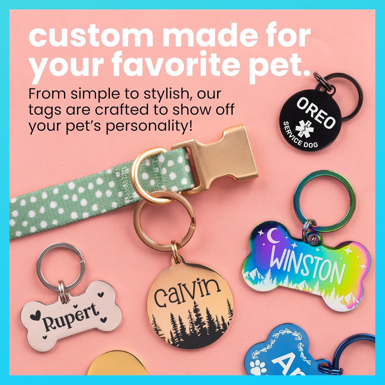 ExcelMark personalized dog and cat name tags back view showing custom engraved text