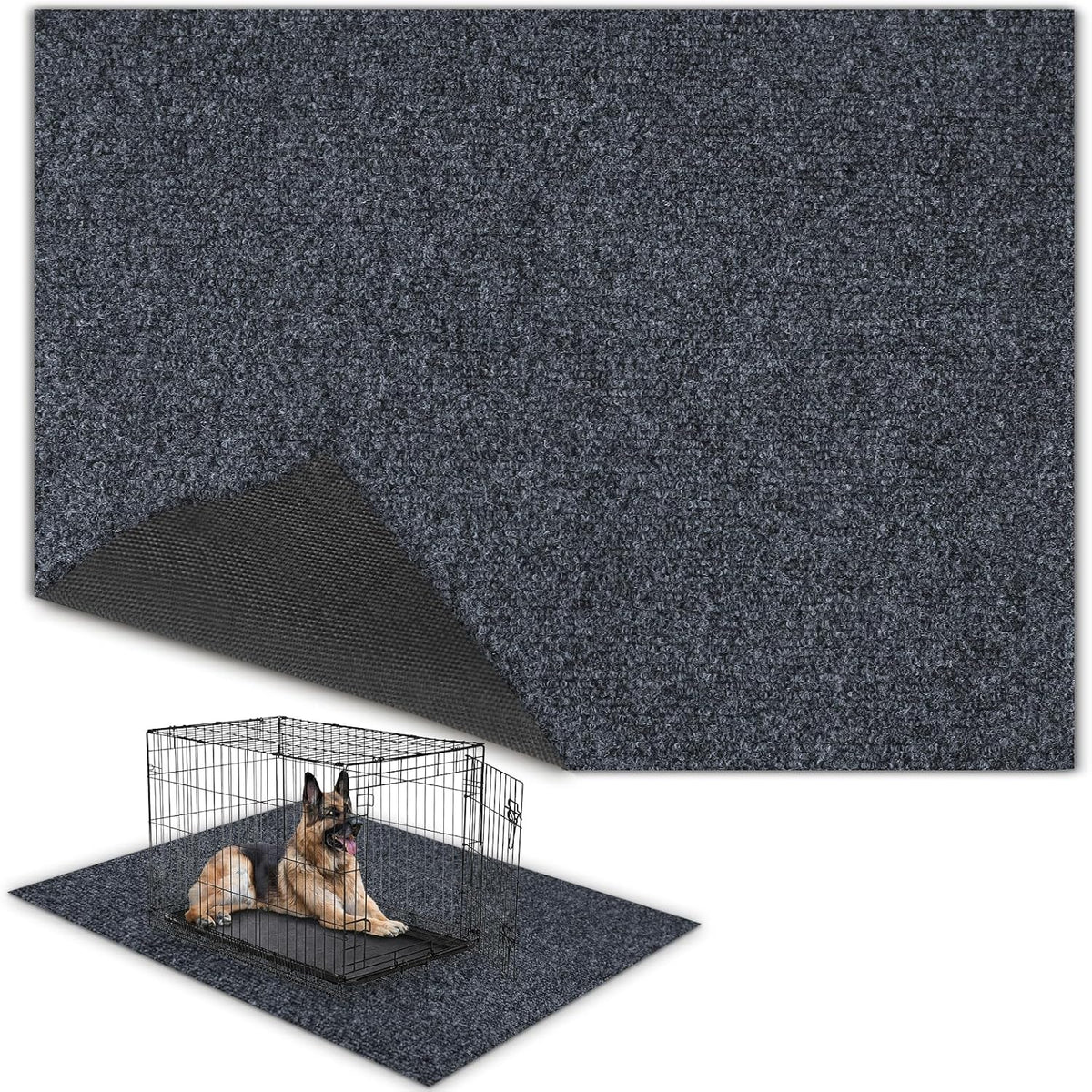 Trinka extra large waterproof dog crate mat in dark gray front view