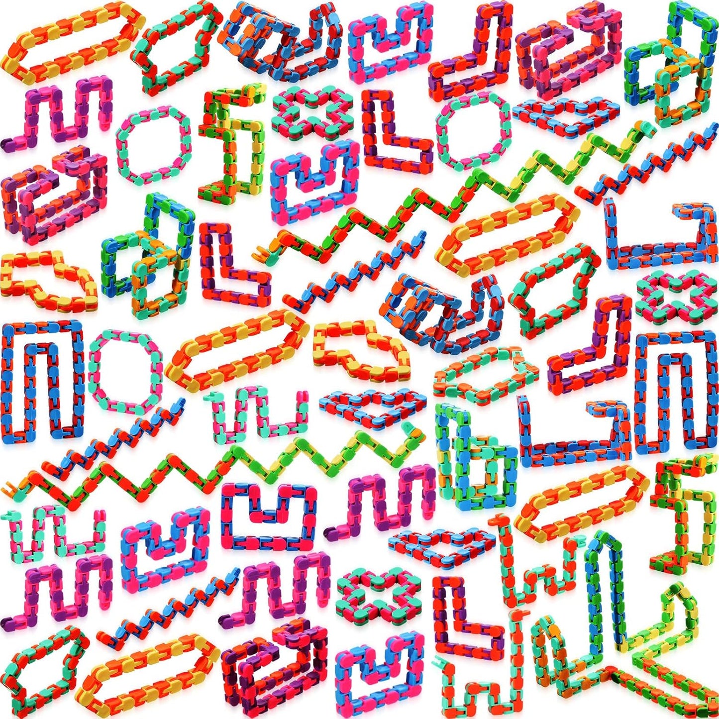 Sotiff Wacky Track Fidget Toy pack of sixty showing basic color variants from front view.