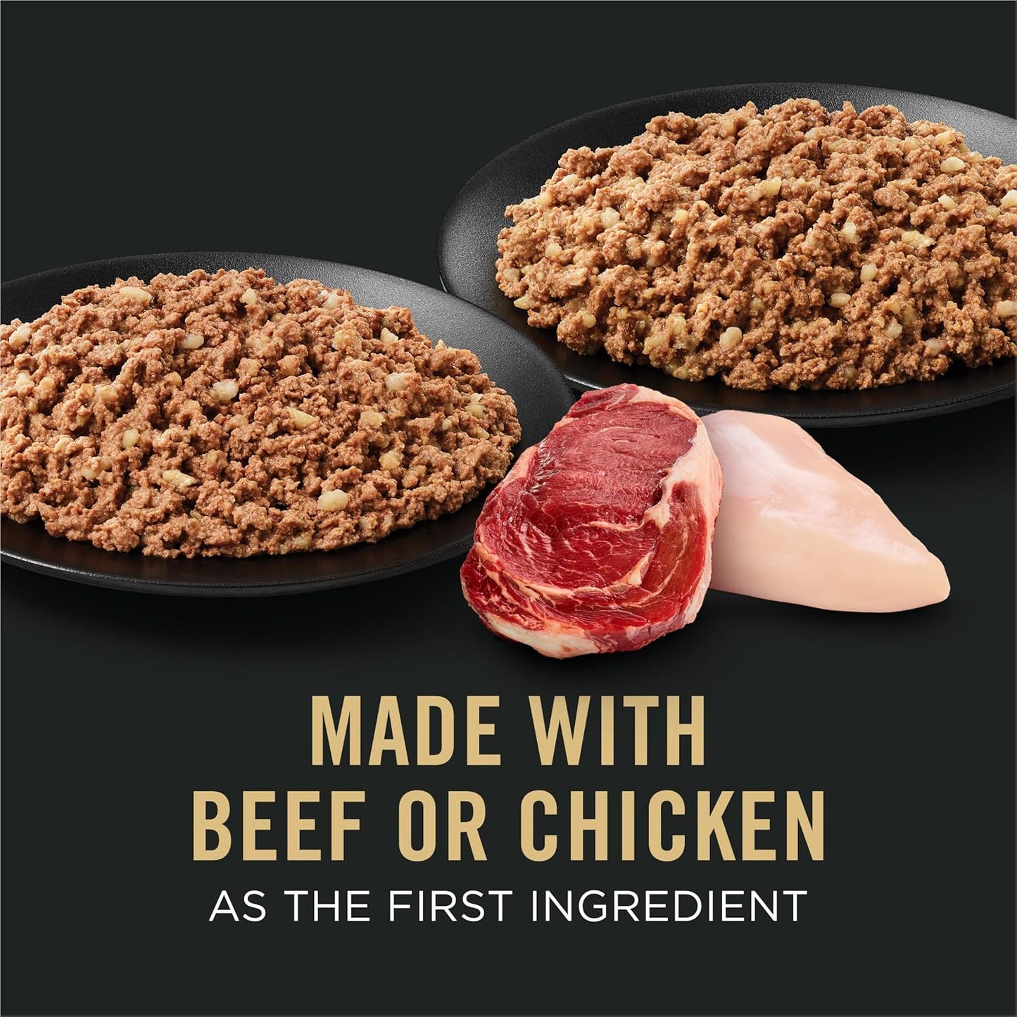 Purina Pro Plan adult wet dog food chicken and rice entree can close up view.