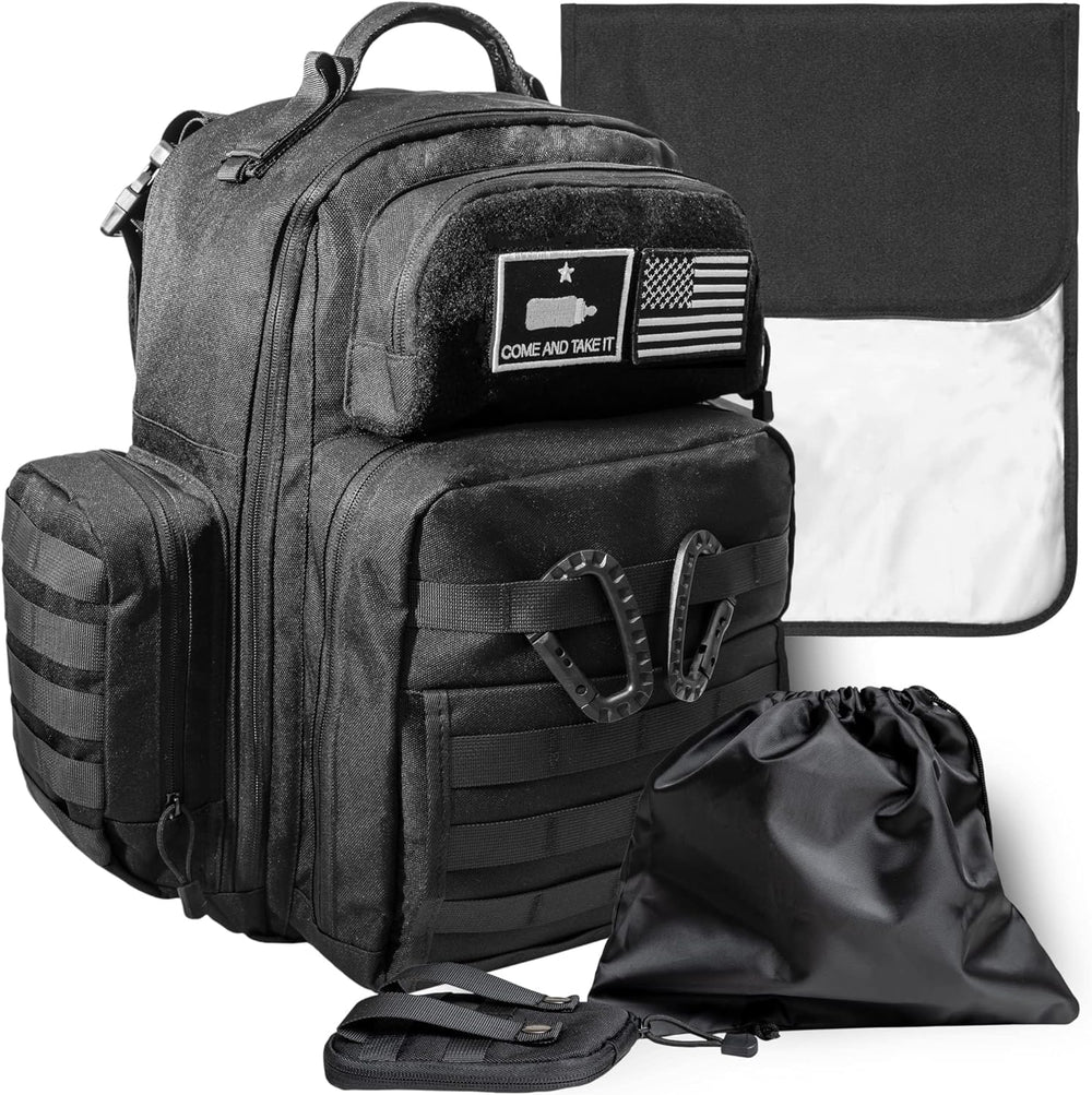 Tridee dad diaper bag front view military tactical backpack black