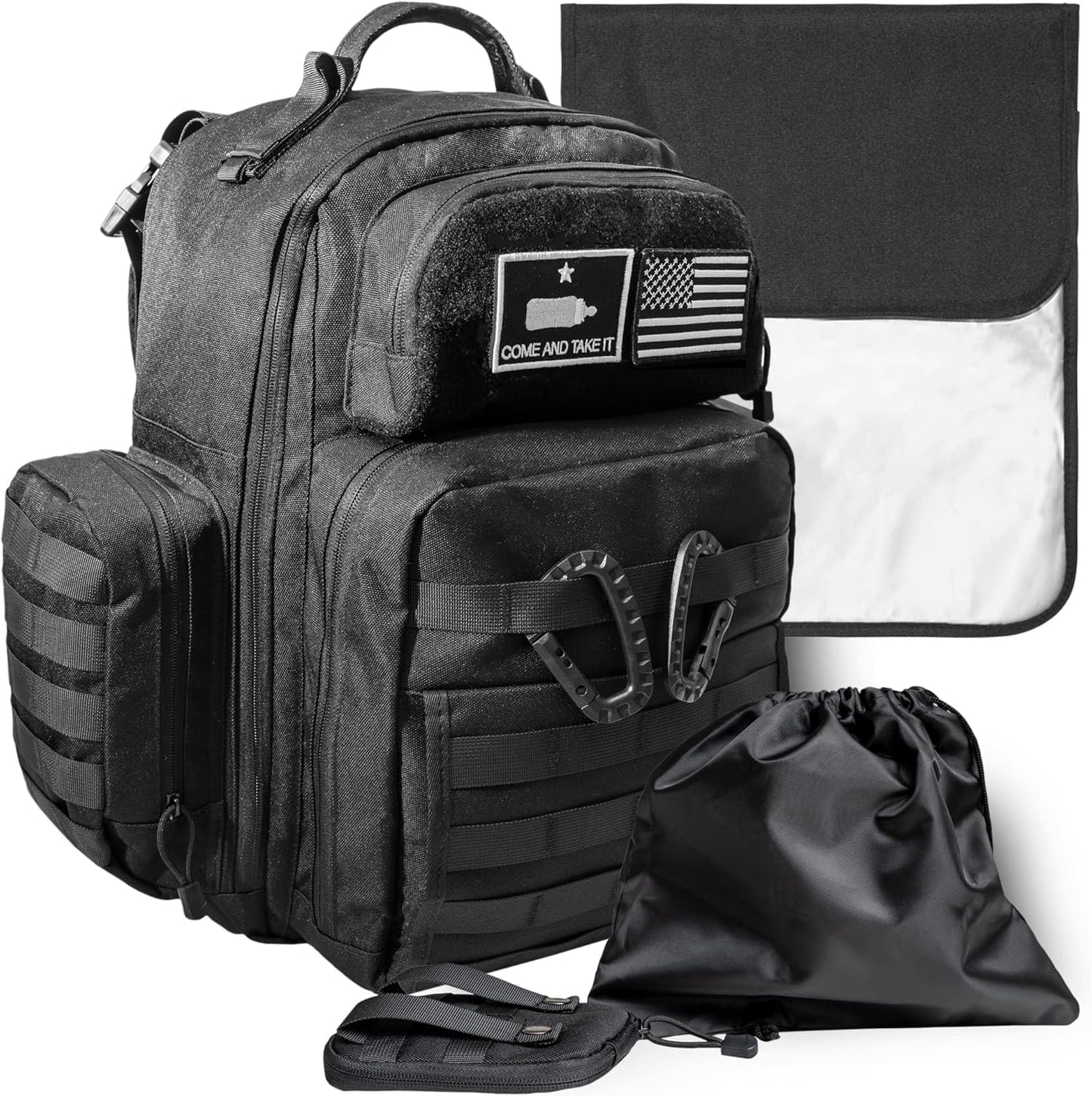 Bolder Babies dad diaper bag tactical military backpack front view in black
