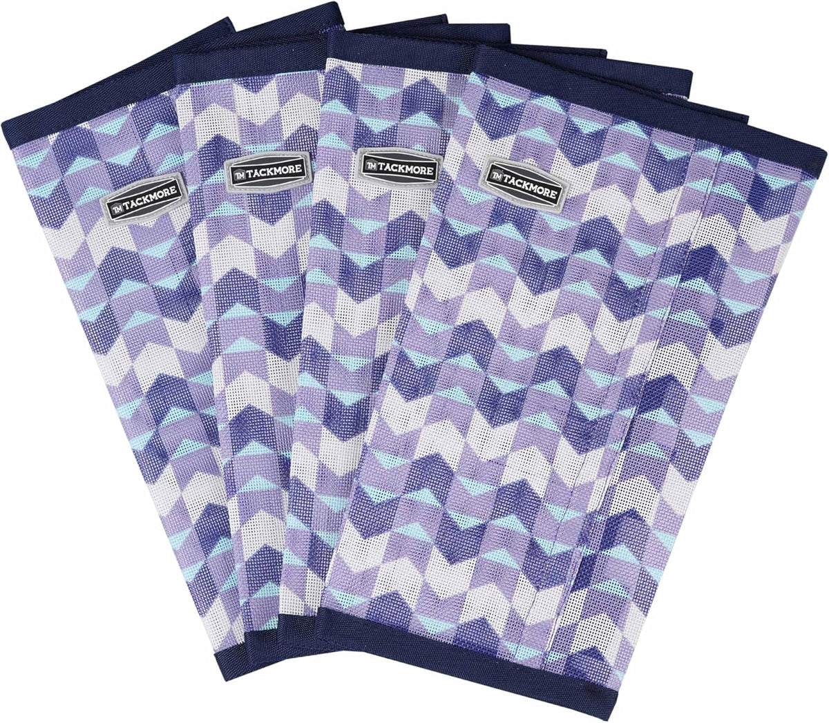 Tackmore horse fly boots front view purple waves mesh leggings set of four