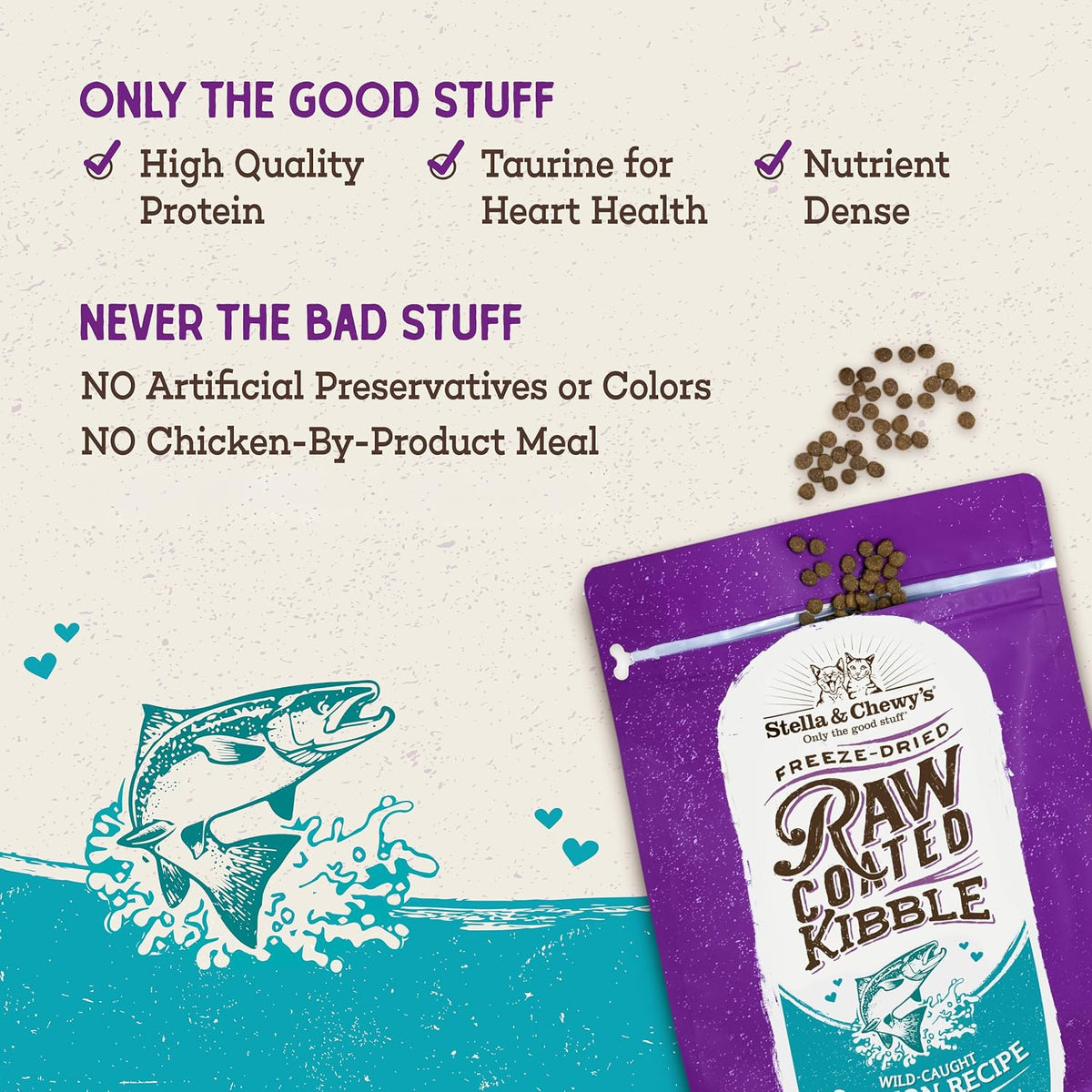Stella & Chewy's Raw Coated Cat Food - High Protein, Grain-Free Kibble with Wild-Caught Salmon - Premium Digestive Support with Probiotics - Natural Small Kibble - Perfect for Picky Eater - 10 lb Bag - Image 4