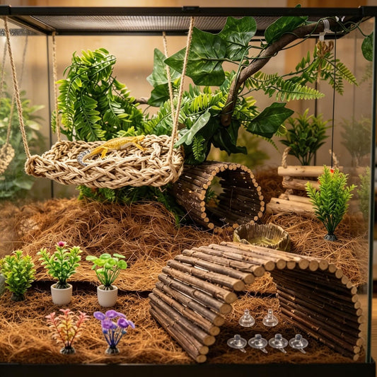 Tankmatdecor reptile hammock and climbing vines in terrarium