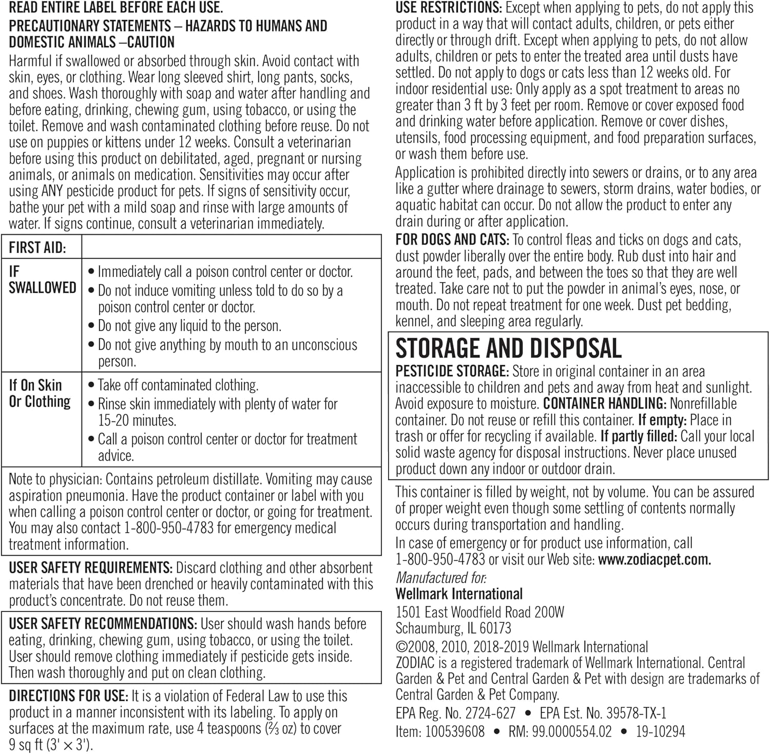 Zodiac Flea And Tick Powder beige small 6 ounce bottle showing active ingredient labels