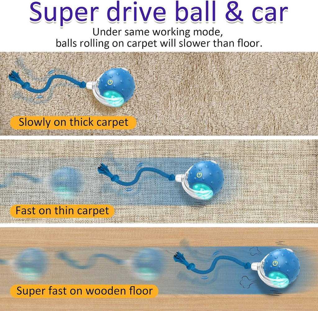 Smart motion activated cat ball showing the glowing LED light indicator modes