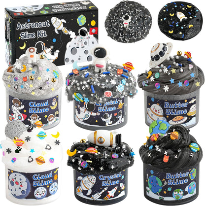 LAWOHO 6 Pack Galaxy Slime Kit front view showing individual containers and cosmic space packaging