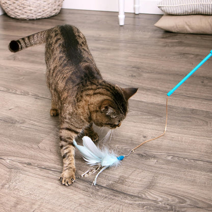 SmartyKat Frisky Flyer Feather Wand Cat Toy, Extendable Up to 24" - Blue, One Size - Image 9