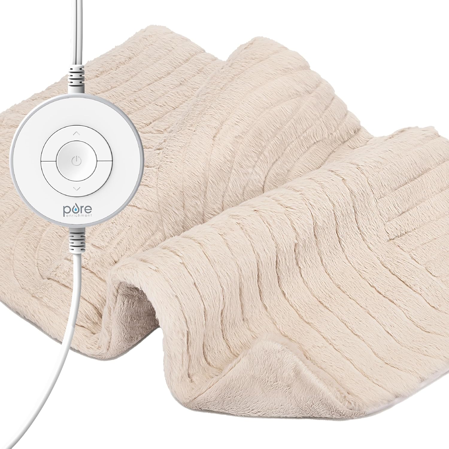 Pure Enrichment PureRadiance Luxury Heating Pad front view showing the Golden Sands faux fur fabric pattern.