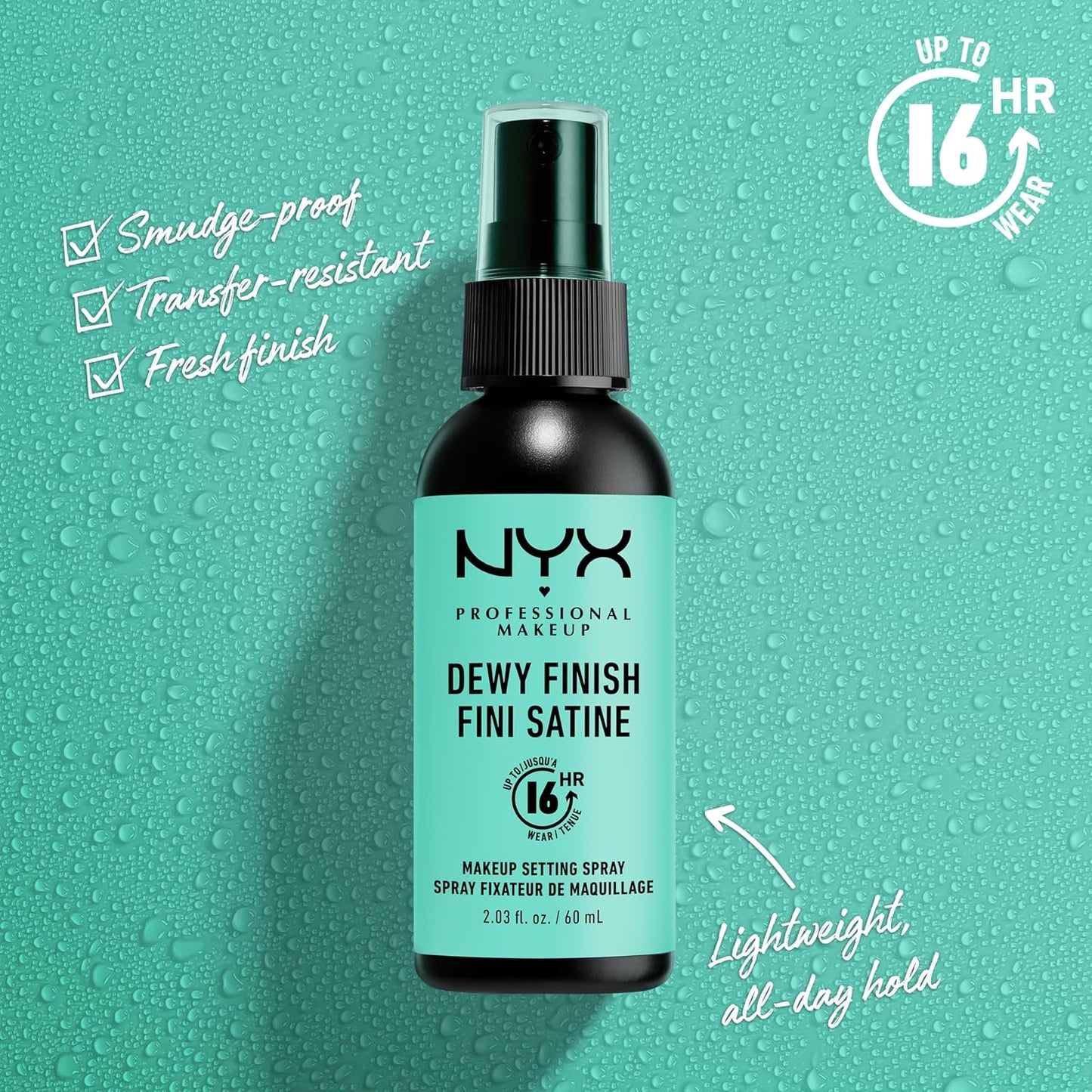 Sixteen hour wear vegan makeup fixer spray close up