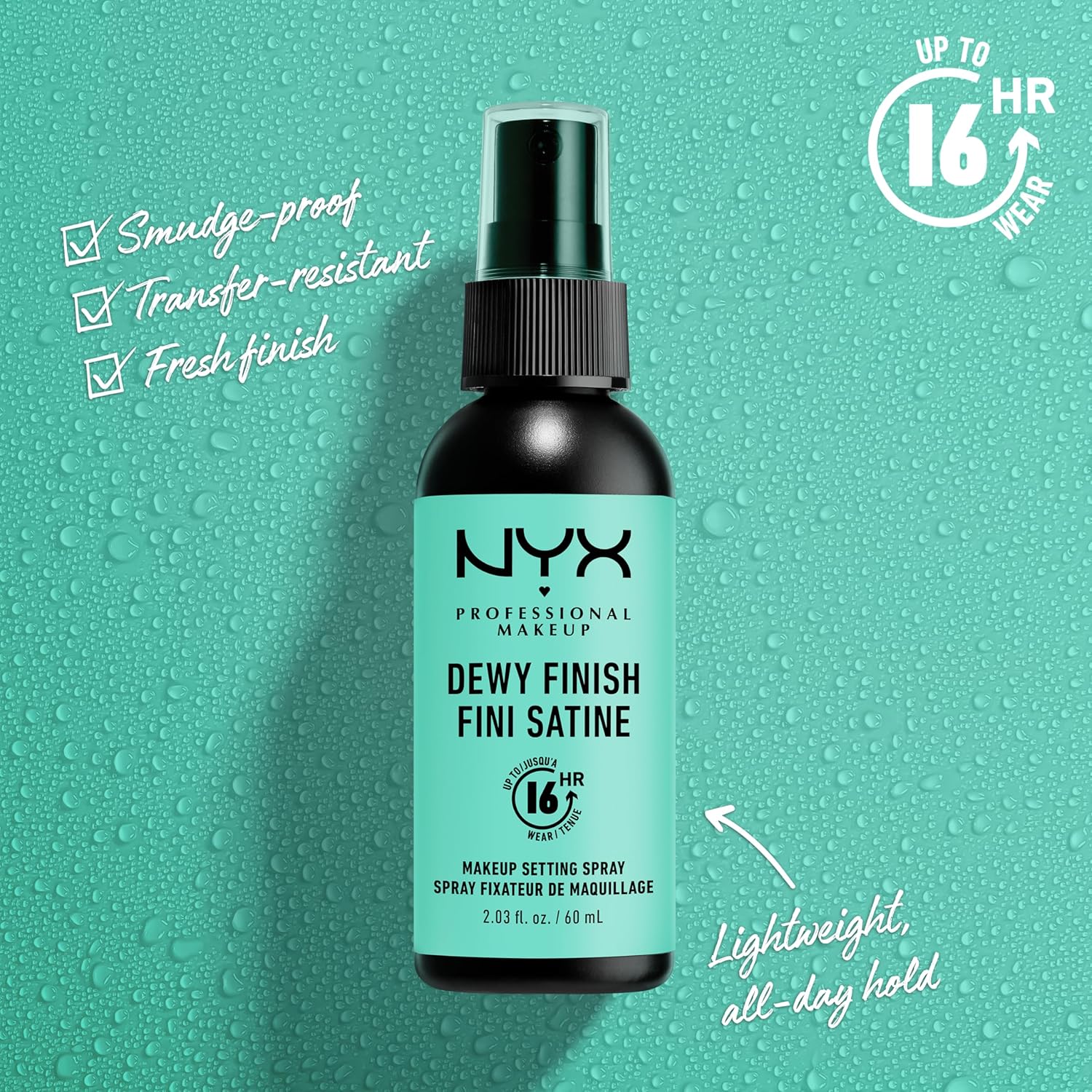 Sixteen hour wear vegan makeup fixer spray close up