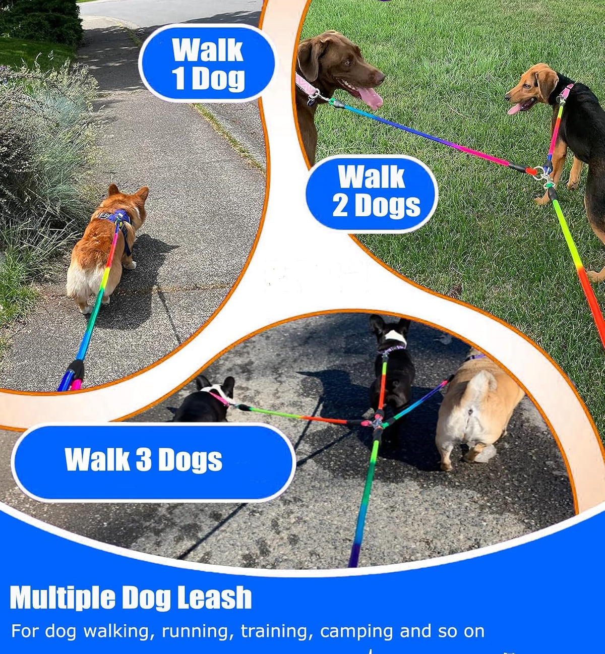 Sonqueen multi dog walking lead demonstrating the three hundred sixty degree swivel device