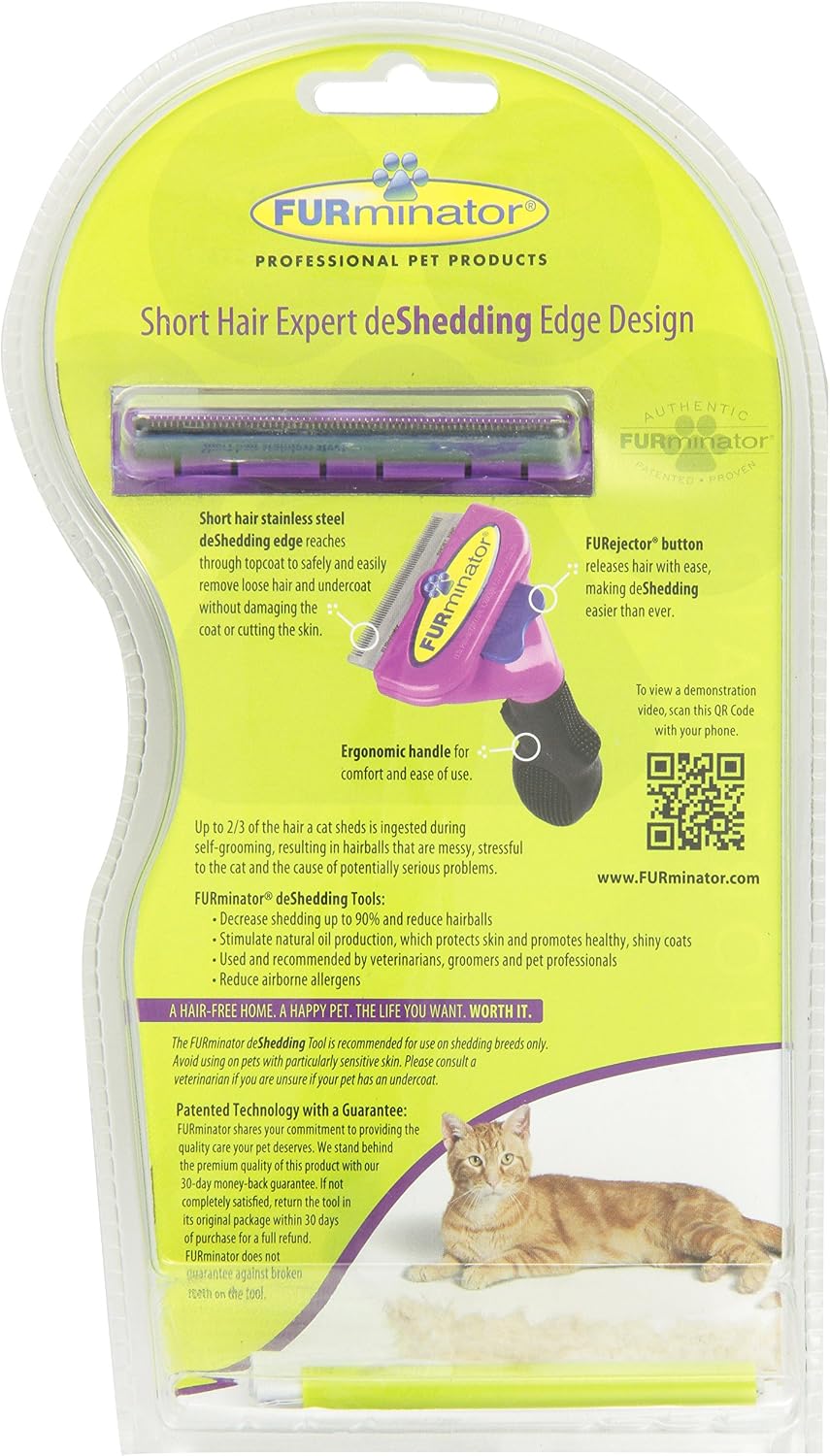 Stainless steel edge of Furminator cat deshedding tool close up view