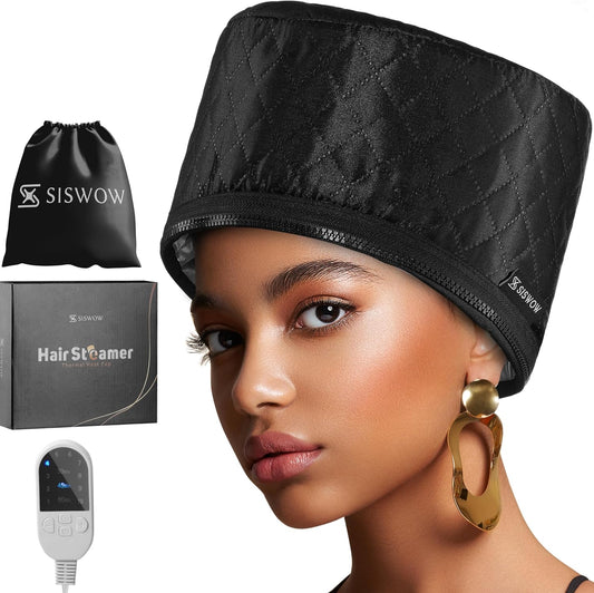 SISWOW deep conditioning hair steamer cap front view showing black design