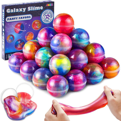 JOYIN Galaxy Slime Ball Party Favors twenty-four pack front packaging view showcasing vibrant cosmic colors.