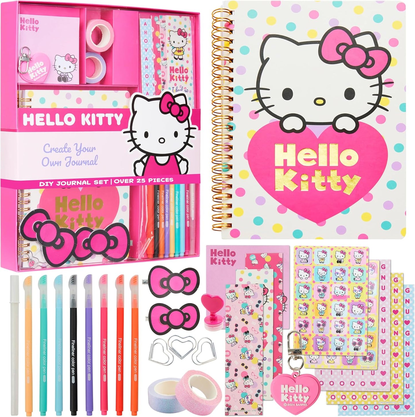 Hello Kitty DIY journal kit front view with notebook and accessories