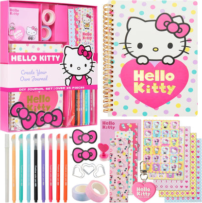 Hello Kitty DIY journal kit front view with notebook and accessories