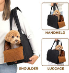 Durable polyester fabric detail on Wagfur black dog carrier