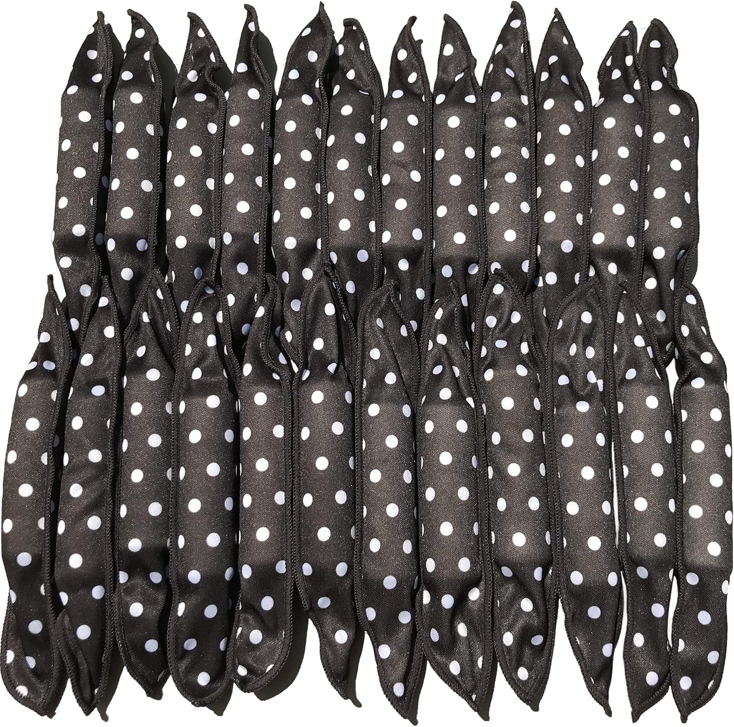 Dababell soft foam sponge hair rollers front view showing forty pieces of black polka dot pillow curlers