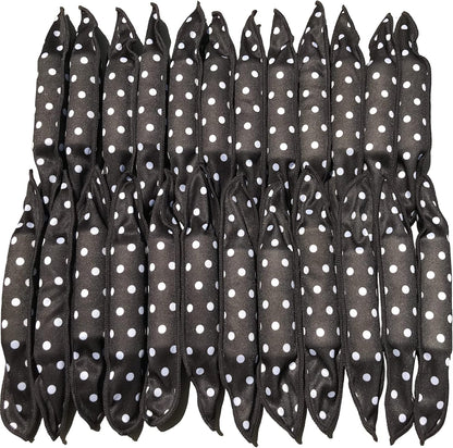 Dababell soft foam sponge hair rollers front view showing forty pieces of black polka dot pillow curlers