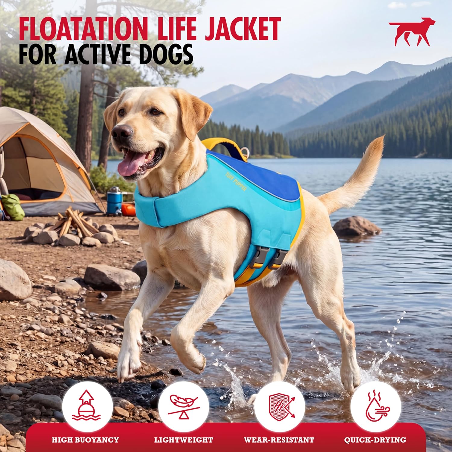 Petglad high buoyancy dog swim vest with rescue handle side view