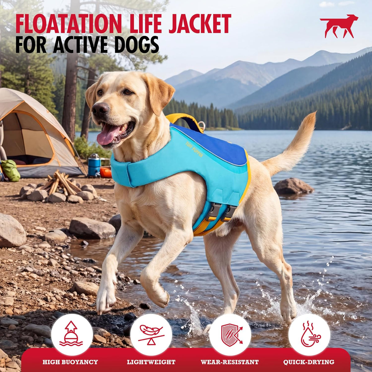 Petglad high buoyancy dog swim vest with rescue handle side view