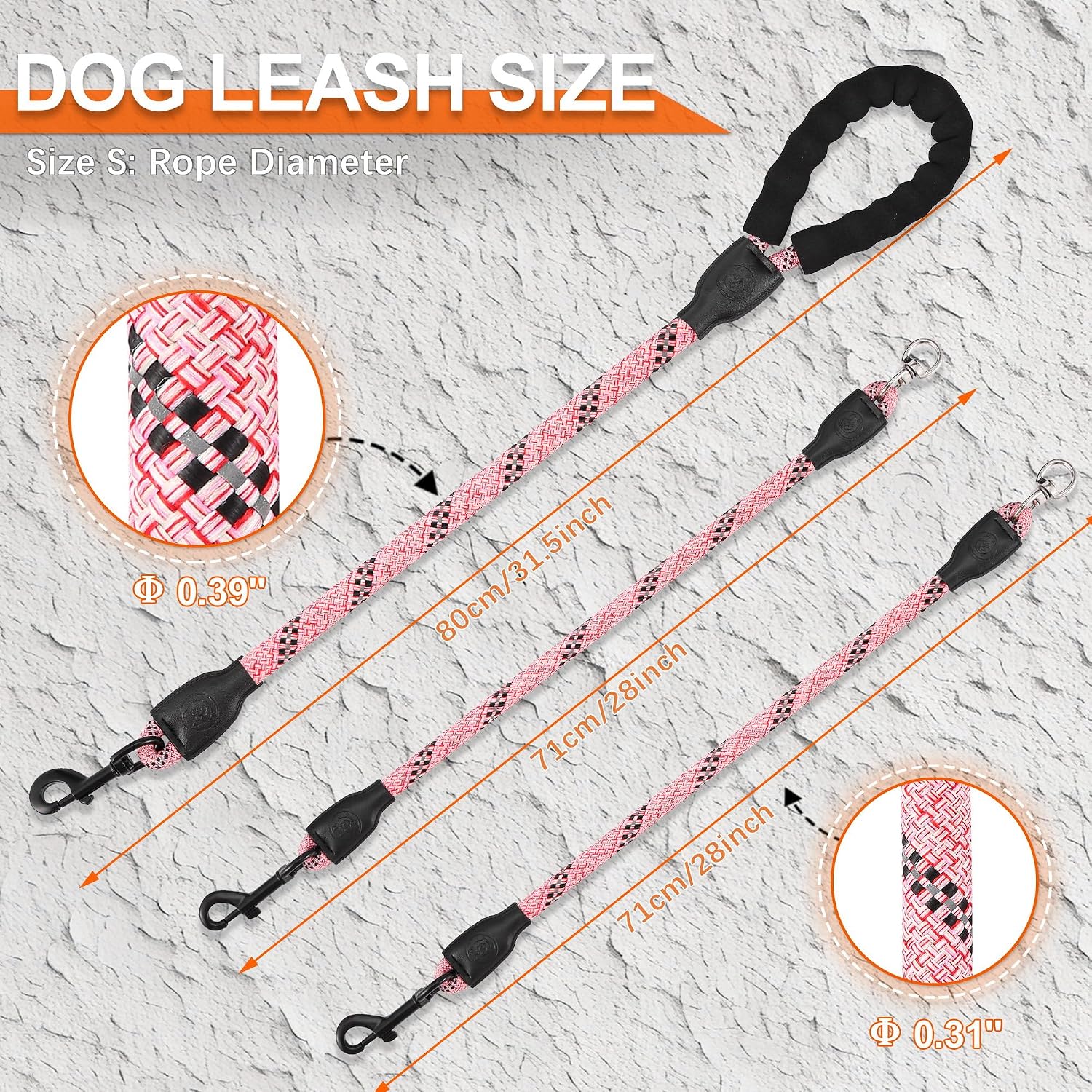 Mengbei Tribe two dog walking lead pink small size variant
