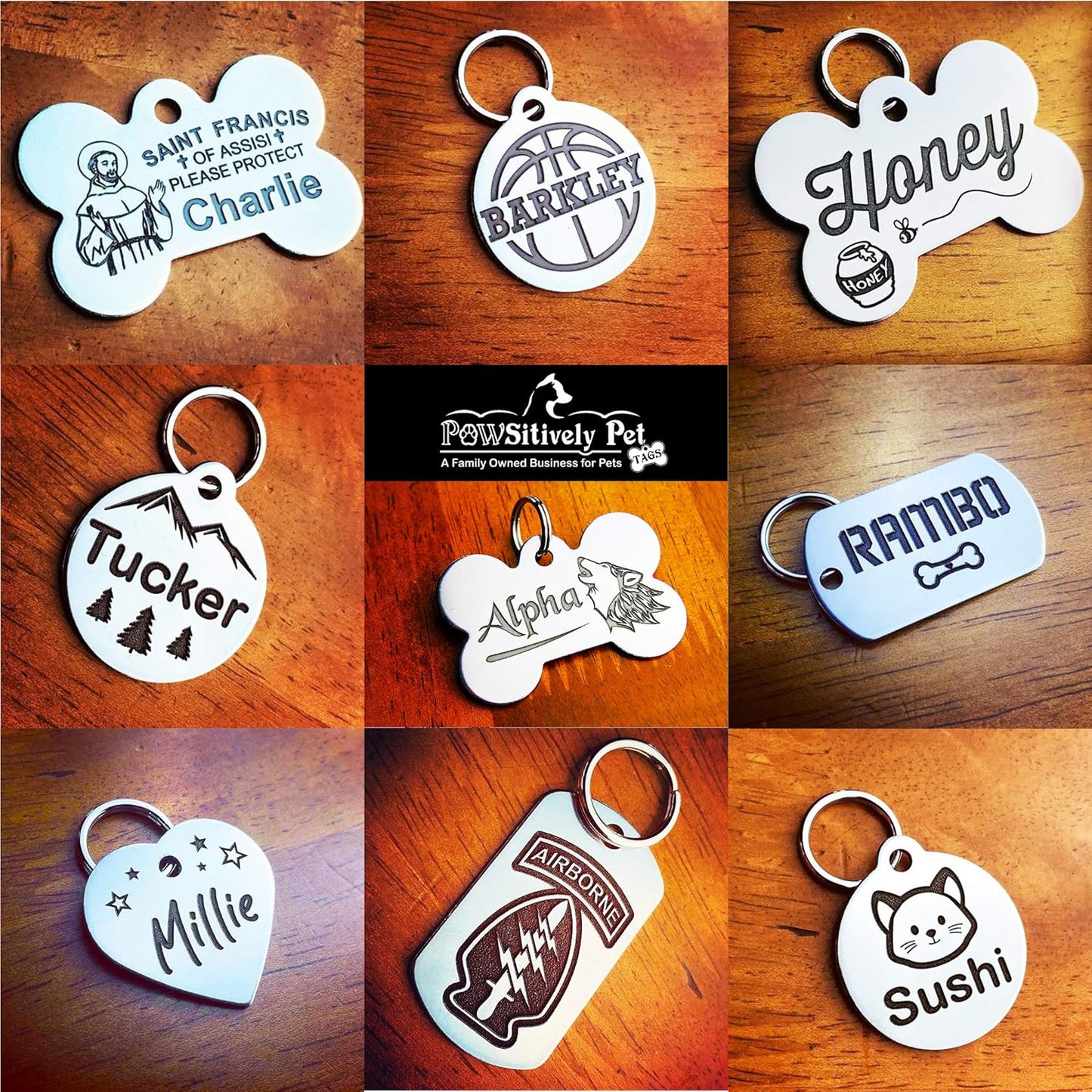 Pawsitively Pet Tags authentic USA imported stainless steel identification plate tailored for durable daily use on active dogs.